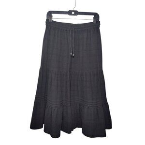 Christopher & Banks Petite Black Tiered Boho Tassel Tie Pull On Maxi Skirt PM